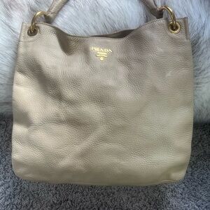 AUTHENTIC Prada Leather Sabbia Vitello Daino Hobo Bag